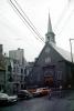 Cars, Church, building, steeple, June 1964, 1960s, CCQV01P01_03