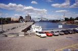Parked Cars, Boats, Harbor, Cumulus Clouds