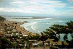 Homes, houses, beach, waves, inlet, bay, Christchurch, 1950s