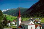 Steeple, buildings, homes, houses, Mountains, Alps, a gothic village