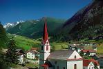 Church, Steeple, buildings, homes, houses, Mountains, Alps, a gothic village
