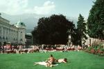 Innsbruck, men sunning, statue, park, Alps, CEAV01P01_12