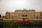 Pond, Flowers, Garden, Baroque palace, Belvedere Palace, Vienna, landmark, 1950s