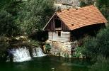 Log Cabin, waterfall, red roof, the alps, river, CEAV01P09_07