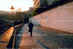 Cobblestone Street, Lady Walking, Wall, sidewalk, Sunset, Sunclipse, Prague, CECV01P09_10B.0643