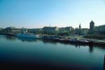 Vltava River, Boats, Dock, towers, Shoreline, riverside