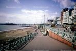 waterfront, ramp, buildings, beach, West Pier, Brighton, England, 1950s