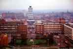 skyline, cityscape, buildings, gardens, tower, Coventry, England, 1950s