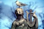 statue, female, pigeon, harp, woman, sunny, daylight, robe, lyre, CEFV06P11_19