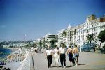 Waterfront, buildings, beach, Nice France, French Riviera, 1956, 1950s, CEFV09P08_14