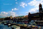 Elbe River, buses, waterfront, boats, docks, bridge, buildings, shore, skyline, Dresden, CEGV02P09_04.2588