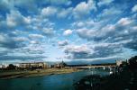 river side, cumulus clouds, buildings, bridge, Elbe River, Dresden, CEGV02P15_05