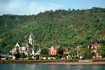 Kampbornhofen, Church, Homes, Houses, Village, Town, Hill, Mountain, Rhine River Gorge, (Rhein), Rhine River, CEGV06P04_16