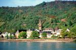 Kampbornhofen, Church, Homes, Houses, Village, Town, Hill, Mountain, Rhine River Gorge, (Rhein), Rhine River, CEGV06P04_17