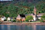 Kampbornhofen, Church, Homes, Houses, Village, Town, Hill, Mountain, Rhine River Gorge, (Rhein), CEGV06P04_18