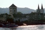 Irene, Dock, Tower, Church, Homes, Houses, Village, Town, Hill, Mountain, Rhine River Gorge, (Rhein), Rhine River, CEGV06P04_19