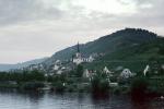 church, buildings, hills, mountains, homes, houses, village, Mosel River