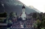 Church Tower, buildings, flowers, cars, landmark, Garmisch, Garmisch-Partenkirchen, Bavaria, CEGV06P12_13