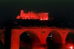 Nighttime, Karl Theodor Bridge, Alte BrŸcke, Neckar River, Heidelberg Castle, Schloss, mountains, CEGV08P03_14