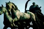Chariot, Horses, Biga, Man, helmet, Snake, Bronze Statue, Millennium Monument, Heroes Square, Budapest, CEHV01P10_06.2591