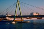 Megyeri Bridge, Cable Stayed Bridge, Pusher Tugboat, Danube River, Budapest, CEHV01P12_12.2591