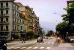 Stresa, cars, automobiles, vehicles, street, buildings, 1950s