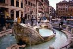 Fontana della Barcaccia, Piazza di Spagna, ("Fountain of the Old Boat"), Water Fountain, aquatics, famous landmark, Rome, CEIV02P05_03