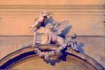 Flying Cherub and Winged Lions, Book, wreath, sculpture,, San Marco Church.