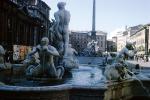Water Fountain, aquatics, dragons, buildings, Obelisk, Rome, May 1966