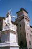 Building, Statue, Castle, Clock Tower, water, Ferarra