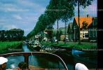 Canal, Waterway, Powerboat, Trees, 1950s