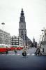 Tower, Building, Crosswalk, Bicycles, Buses, Street, Groningen, September 1959, 1950s, CENV01P09_01
