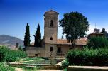 Water, pond, garden, building, palace, trees, tower, Alhambra