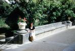 Woman, Gardens, Bench, Seat, Flowerpot, Summer Palace near El Escorial, 1940s, CEOV03P07_15