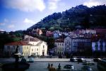 cars, buildings, water fountain, hillside, Sintra, April 1967, 1960s, CEPV01P01_09