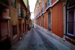 Cobblestone street, alley, narrow, buildings, Lisbon, CEPV01P02_08