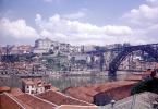 Dom Luis I Bridge, double-decked metal arch bridge, red roofs, skyline, buildings, Douro River, Porto, CEPV01P09_07