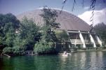 Dome of the Rosa Mota Pavilion, Lake, rowboat, Crystal Palace Gardens, Porto, Pavilhao Rosa Mota, landmark