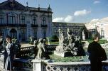 Fountain, water, statue, statuary, Sculpture, Palace, building, woman, pond, lily pads, plants, Queluz Palace, Palace of Queluz, Ceremonial Fa?ade" of the corps de logis designed by Oliveira, gardens, CEPV02P01_04