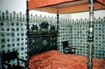 Ornate Bed, headboard, Posts, palace, canopy, bedside chairs