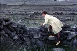 Ruins, rocks, fields, woman, Inishmore Aran Island, Galway Bay, Ireland, CERV01P02_13
