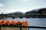 River, Bridge, Buildings, Flowers, Geneva, Switzerland, 1950s, CESV01P01_10