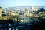 River, Buildings, Hills, Cars, Zurich, Switzerland, 1950s, CESV01P08_02