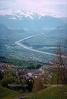 River, Valley, Mountains, Liechtenstein, Switzerland, 1950s, CESV01P09_06.1720