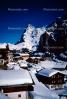 Homes, houses, buildings, snow, ice, cold, Muran, Switzerland, 1950s