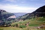 Valley, farm fields, mountains, buildings, homes, houses, Switzerland