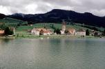 Church, Home, Houses, Lake, Mountains, Switzerland