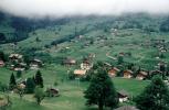 Valley, Fog, Homes, Buildings, Mountain, Grindelwald, Switzerland, CESV03P03_14