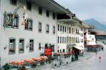 Hostellerie Saint Georges, Sidewalk Cafe, Buildings, Gruyere, Switzerland, CESV03P05_04