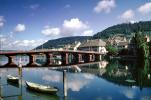 Bridge, Reflection, Calm, Boats, Hills, Stein Am Rhine, (Rhein), Rhine River, Switzerland